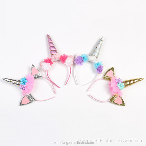 Wholesale Hair Accessories New Design Hair Band Kids Fabric Elastic Unicorn Headband Colorful Flower Hair Band for Baby Girl